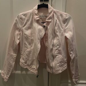 Abercrombie Girls Jean Jacket Light Pink Full Zip Cropped Distressed